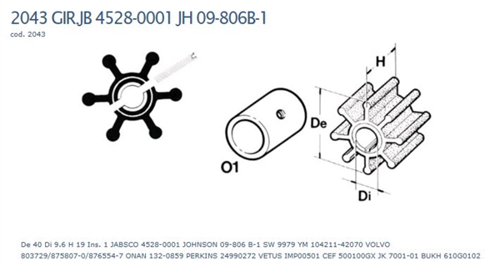 Technautic Impeller 7401 + Inbussleutel - B40xH19 As 9,6 Bout 6-Blads - 00270401 02 small - 00270401