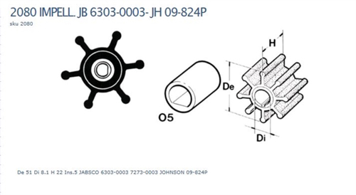 Technautic Impeller 7411 - B51xH22 As 8,1 Enkel Plat 6-Blads - 00270411 02 small - 00270411