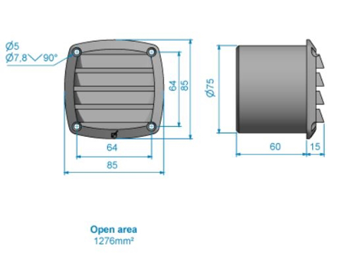 Kunststof Ventilatierooster Wit, 85x85mm, Slang 75mm - 00304278 02 small - 00304278