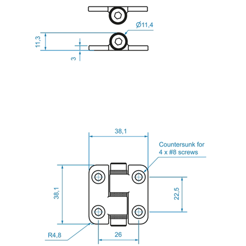 Roca frictiescharnier 449101 Pen boven,38x38mm - 00308916 02 small - 00308916