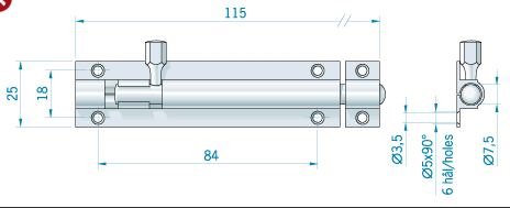 Schuifgrendel Koper Verchr 101x25 - 00309001 02 small - 00309001