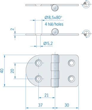 Roca vlakscharnier rond/recht RVS 67 x 40 mm 441670 - 00309021 3 - 00309021