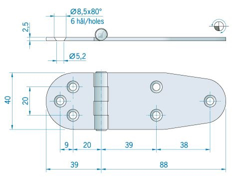 Roca staartscharnier vlak RVS 127 x 40 mm 444010 - 00309030 02 small - 00309030