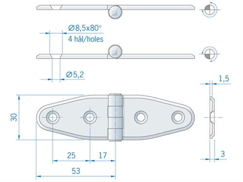 Roca staartscharnier vlak RVS 106 x 30 mm 441134 - 00309031 2 - 00309031