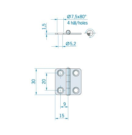 Roca vlakscharnier met ronde hoeken RVS 30x15mm   440120 - 00309041 02 small - 00309041