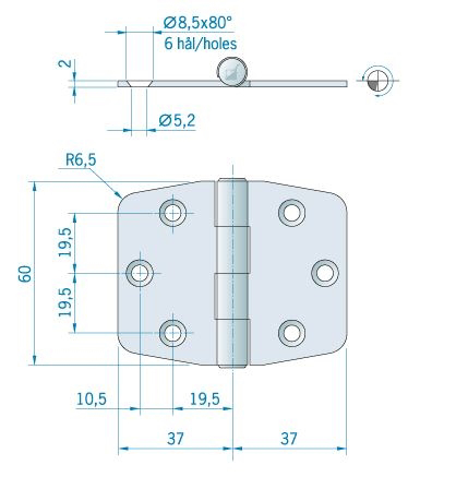 Roca staartscharnier vlak RVS 60 x 74 mm 440080 - 00309043 02 small - 00309043