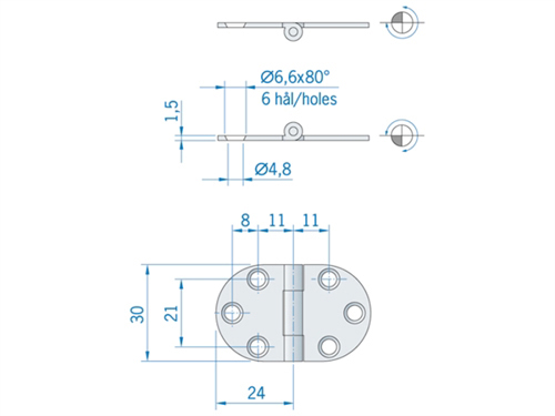 Roca vlakscharnier rond RVS 47 x 30 mm 440070 - 00309065 2 - 00309065