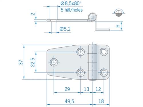 Roca staartscharnier hoek RVS 66 x 37 mm 441573 Hoogte 15mm - 00309172 02 - 00309172