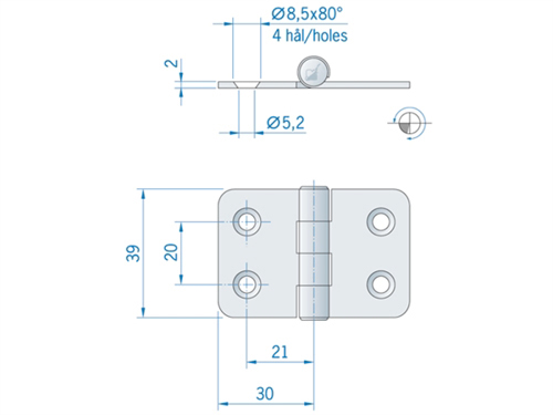 Roca vlakscharnier met ronde hoeken RVS 60 x 39 mm 441690 - 00309199 2 - 00309199