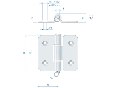 Roca scharnier RVS AISI316, uitneembare pen 82 x 46 mm 444070 - 00309303 3 - 00309303