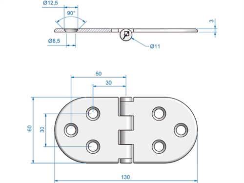 Roca vlakscharnier rond RVS 130 x 60 mm schroef 448029 - 00309328 2 - 00309328