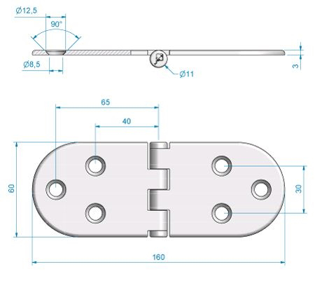 Roca vlakscharnier rond RVS 160 x 60 mm schroef 448039 - 00309329 02 - 00309329