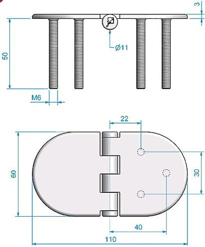 Roca vlakscharnier rond verdekt RVS 110 x 60 mm verdekt 449019 - 00309331 2 - 00309331