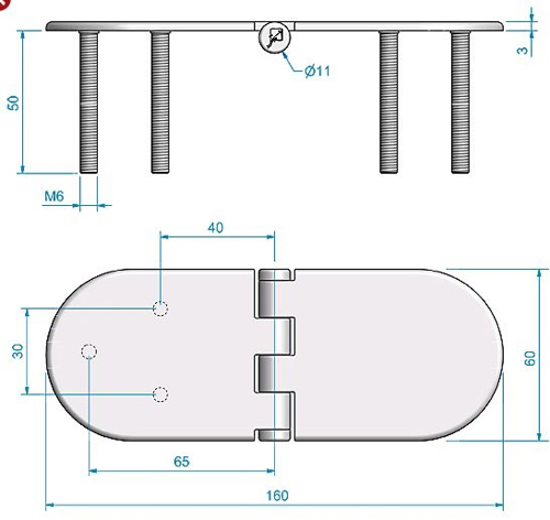 Roca vlakscharnier rond verdekt RVS 160 x 60 mm verdekt 449039 - 00309333 3 - 00309333