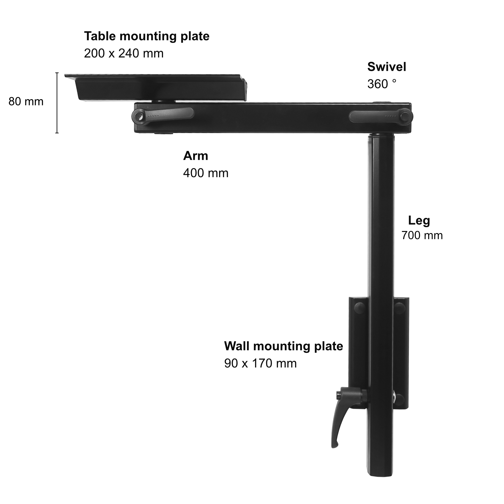 Lagun Kuiptafel onderstel, 700mm poot, zwart geanodiseerd - 00309836 3 - 00309836
